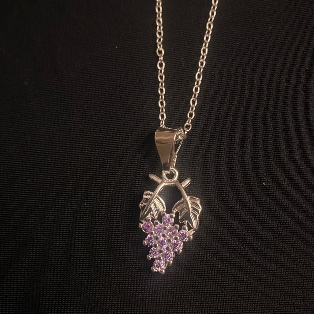 Elegant Silver and Purple Grape Pendant Necklace